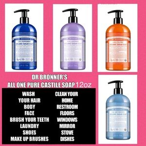 Dr Bronner's Liquid Pure Castile Soap 4 Scents 12oz each